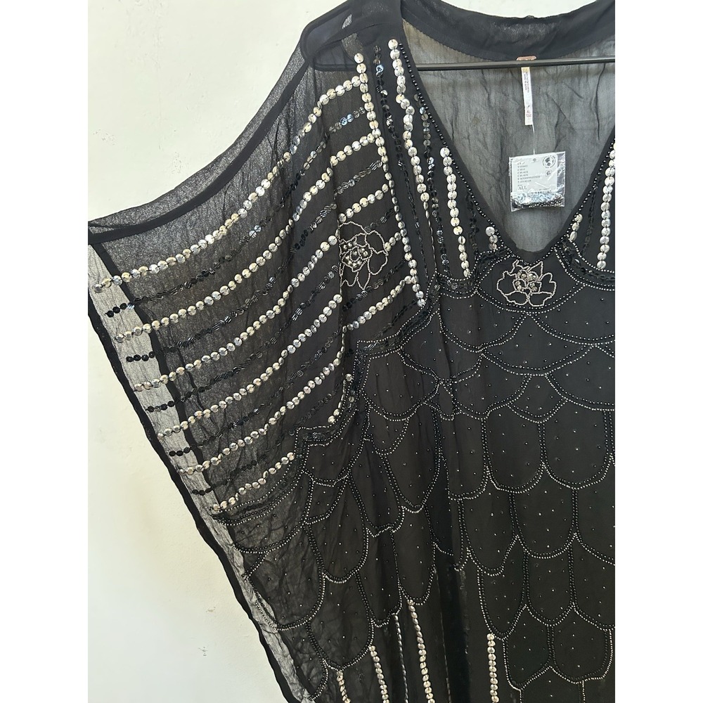 NWT Free People End Of The Night Embellished Duster Kaftan Dress Witchy Boho OS - Picture 6 of 10